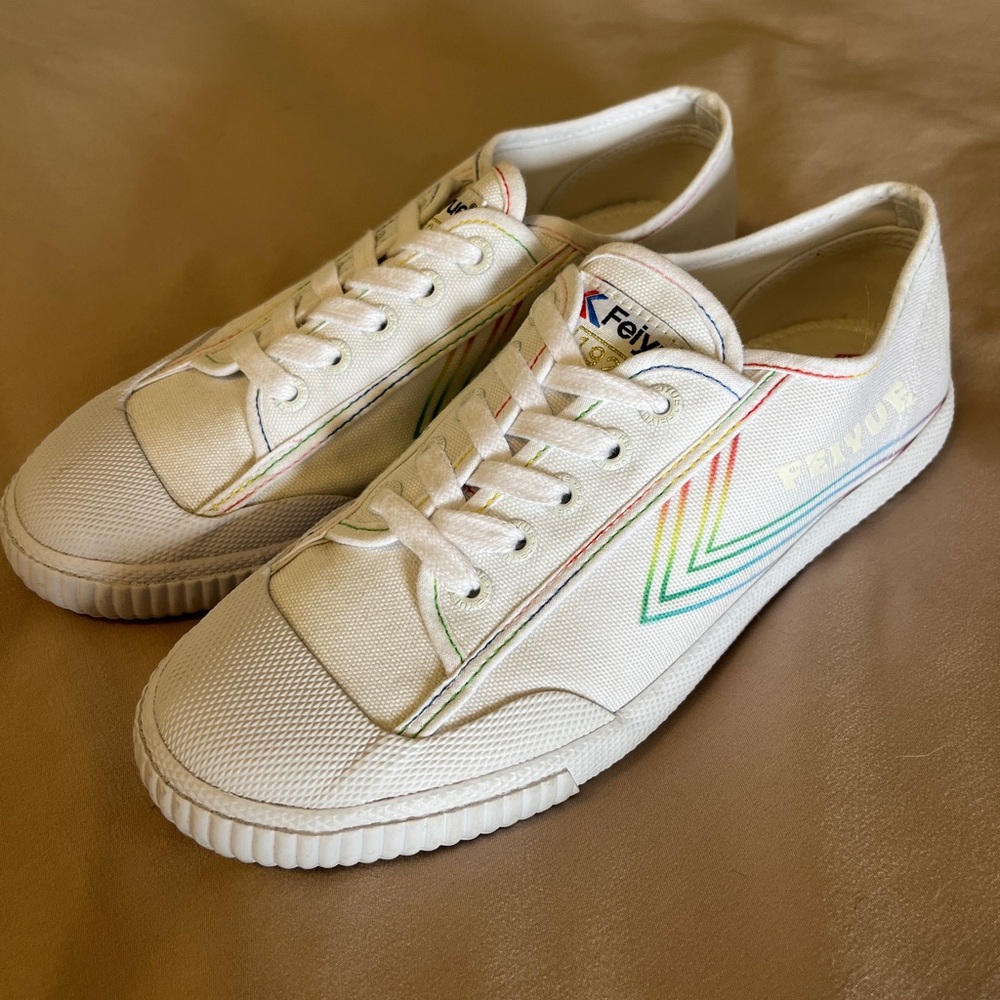 Feiyue Cream Sneakers with Multicolor Stripes